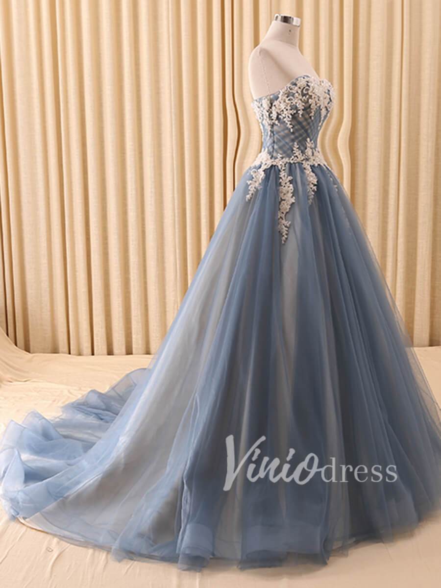 Beaded Royal Blue Strapless Long Prom Dresses FD1419-prom dresses-Viniodress-Viniodress