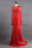 Beaded Sheath Satin Prom Dress Cape Sleeve Formal Dress FD2819-prom dresses-Viniodress-Red-US 2-Viniodress