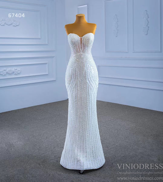 Beaded Sheath Wedding Dress with Removable Overskirt 67404 Viniodress