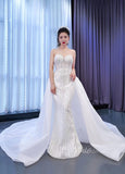 Beaded Sheath Wedding Dress with Removable Overskirt 67404 Viniodress