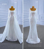 Beaded Sheath Wedding Dress with Removable Overskirt Viniodress