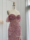 Beaded Shimmer Prom Dresses with Slit Spaghetti Strap 20s Evening Dress 20075-prom dresses-Viniodress-Viniodress