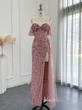 Beaded Shimmer Prom Dresses with Slit Spaghetti Strap 20s Evening Dress 20075