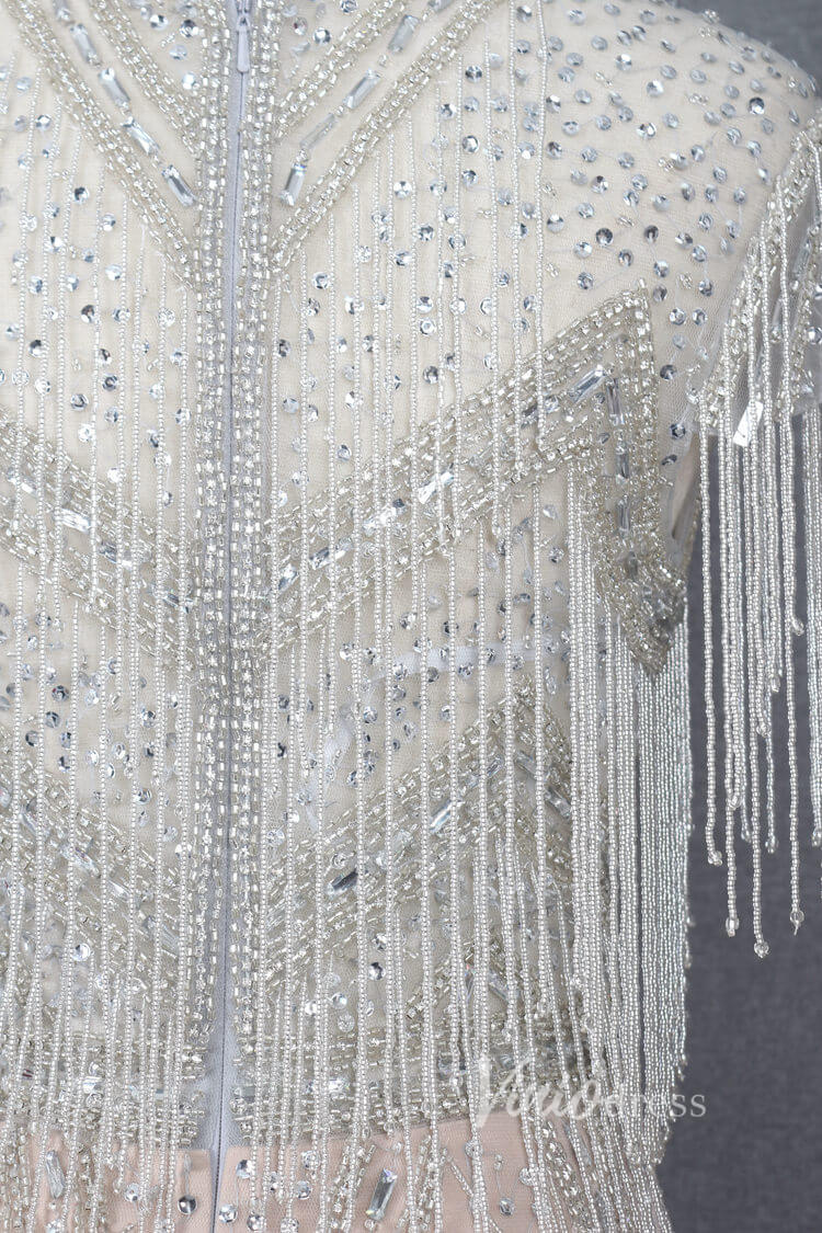 Beaded Silver Flapper Dress Vintage Sheath Prom Dress FD2828-prom dresses-Viniodress-Viniodress