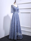 Beaded Slate Blue Lace Mother of the Bride Dresses FD1521-formal dresses-Viniodress-Viniodress