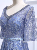 Beaded Slate Blue Lace Mother of the Bride Dresses FD1521-formal dresses-Viniodress-Viniodress