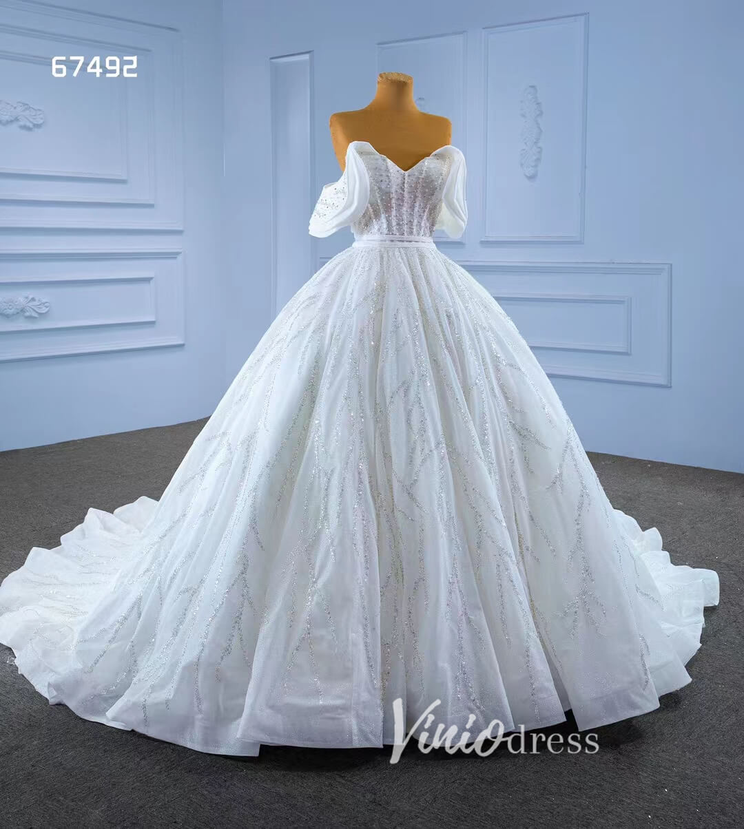 Beaded Tulle Dubai Ball Gown Wedding Dresses 67492-wedding dresses 2025 -Viniodress-Ivory-Custom Size-