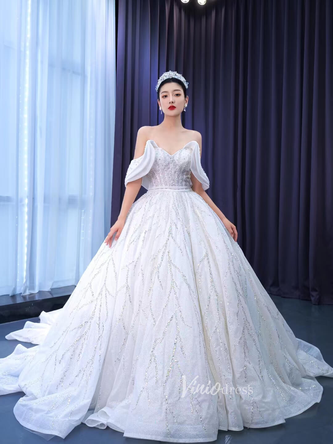 Beaded Tulle Dubai Ball Gown Wedding Dresses 67492-wedding dresses 2025 -Viniodress-Ivory-Custom Size-