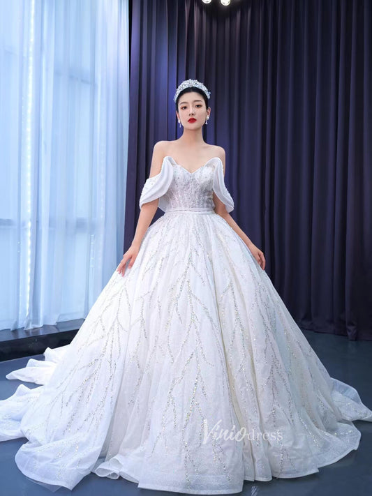 Beaded Tulle Dubai Ball Gown Wedding Dresses 67492-wedding dresses 2025 -Viniodress-Ivory-Custom Size-