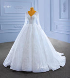 Beaded V-neck Ball Gown Wedding Dress with Sleeves 67364-wedding dresses-Viniodress-Viniodress