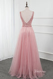 Beaded V-neck Tulle Prom Dress with Slit Pink Formal Dress FD2806-prom dresses-Viniodress-Viniodress