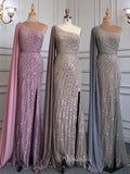 Beaded Watteau Train Evening Dresses with Slit One Shoulder Prom Dress 20050