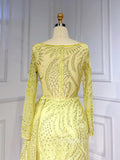 Beaded Yellow Lace Evening Dress Long Sleeve Sheath Prom Dresses 20024-prom dresses-Viniodress-Viniodress