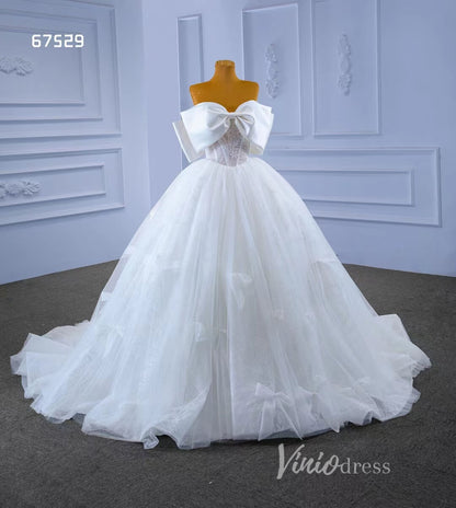 Big Bow tie Wedding Dresses Glittery White Ball Gown 67529-wedding dresses 2025 -Viniodress-Ivory-Custom Size-