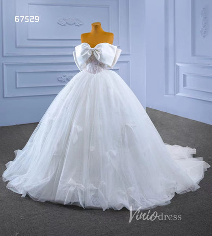 Big Bow tie Wedding Dresses Glittery White Ball Gown 67529-wedding dresses 2025 -Viniodress-Ivory-Custom Size-