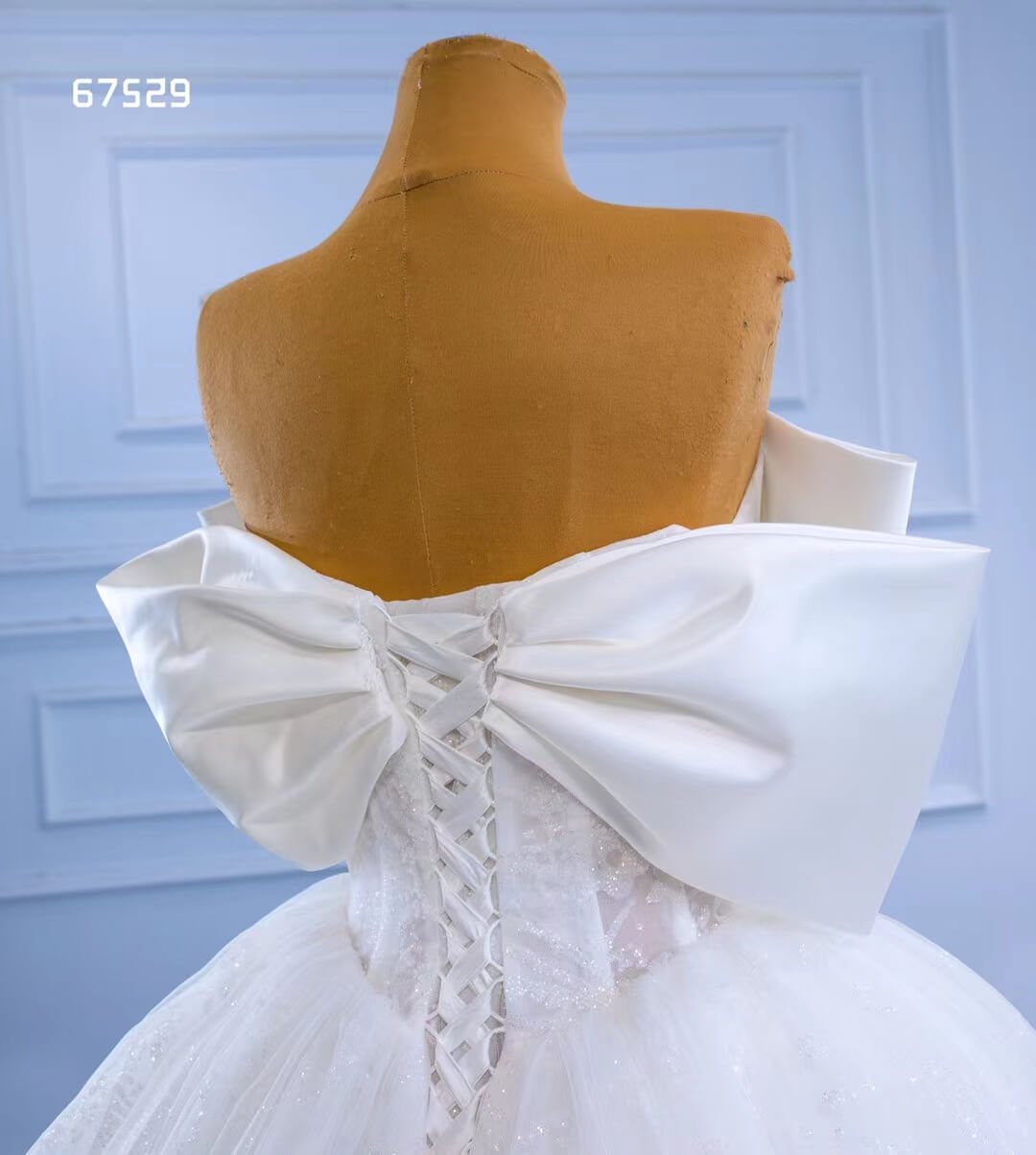 Big Bow tie Wedding Dresses Glittery White Ball Gown 67529-wedding dresses 2025 -Viniodress-Ivory-Custom Size-