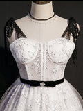 Black and White Floral Lace Homecoming Dresses with Bow SD1367-Homecoming Dresses-VINIODRESS-Viniodress