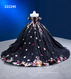 Black Floral Ball Gown Wedding Dress Off the Shoulder Sweet 16 Dress 222240-Quinceanera Dresses-Viniodress-Viniodress