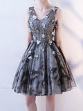 Black & Gray Floral Homecoming Dresses with Corset Back SD1003B