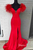 Black Mermaid Prom Dresses With Slit Feather Evening Dress FD3028-prom dresses-Viniodress-Red-Custom Size-Viniodress