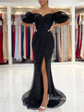 Black Mermaid Sequin Lace Prom Dress Off the Shoulder Evening Gown FD2733-prom dresses-Viniodress-Black-Custom Size-Viniodress