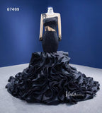 Black Ruffle Mermaid Wedding Dress Trumpet Pageant Dress 67499-prom dresses-Viniodress-Viniodress