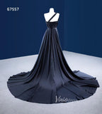 Black Satin Overskirt Wedding Dress One Shoulder Mermaid Pageant Dresses 67557-prom dresses-Viniodress-Viniodress