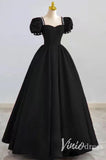 Black Satin Prom Dresses Puffed Sleeve Formal Gown FD3244-prom dresses-Viniodress-Black-Custom Size-Viniodress