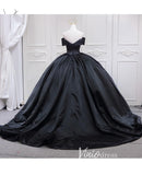 Black Satin Quinceanera Dresses Off the Shoulder Prom Ball Gown FD3457-prom dresses-Viniodress-Viniodress