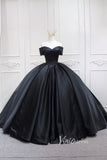 Black Satin Quinceanera Dresses Off the Shoulder Prom Ball Gown FD3457-prom dresses-Viniodress-Viniodress