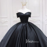 Black Satin Quinceanera Dresses Off the Shoulder Prom Ball Gown FD3457-prom dresses-Viniodress-Viniodress