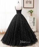 Black Spaghetti Strap Prom Dresses Starry Tulle Evening Dress FD3166-prom dresses-Viniodress-Viniodress