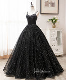 Black Spaghetti Strap Prom Dresses Starry Tulle Evening Dress FD3166-prom dresses-Viniodress-Viniodress