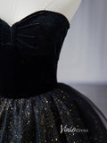 Black Sparkly Tulle Prom Dresses Strapless Ruffled Formal Gown FD3245-prom dresses-Viniodress-Viniodress