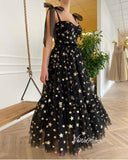 Black Starry Tulle Prom Dresses Spaghetti Strap FD2778