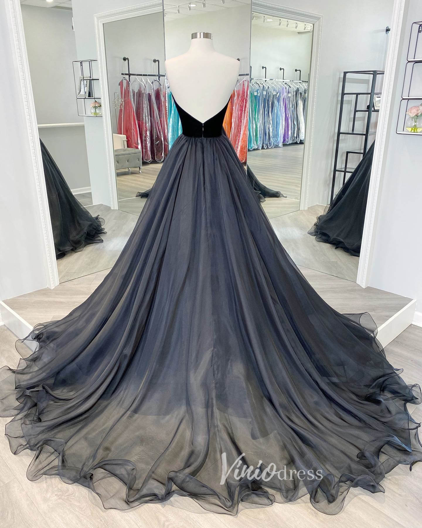 Black Strapless Prom Dresses A-Line Evening Dress FD3138-prom dresses-Viniodress-Viniodress