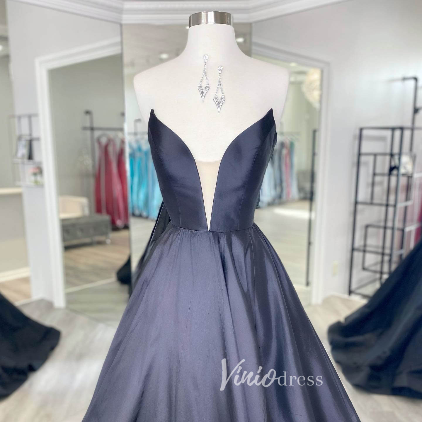 Black Strapless Prom Dresses Plunging V-Neck Evening Dress FD3039-prom dresses-Viniodress-Viniodress