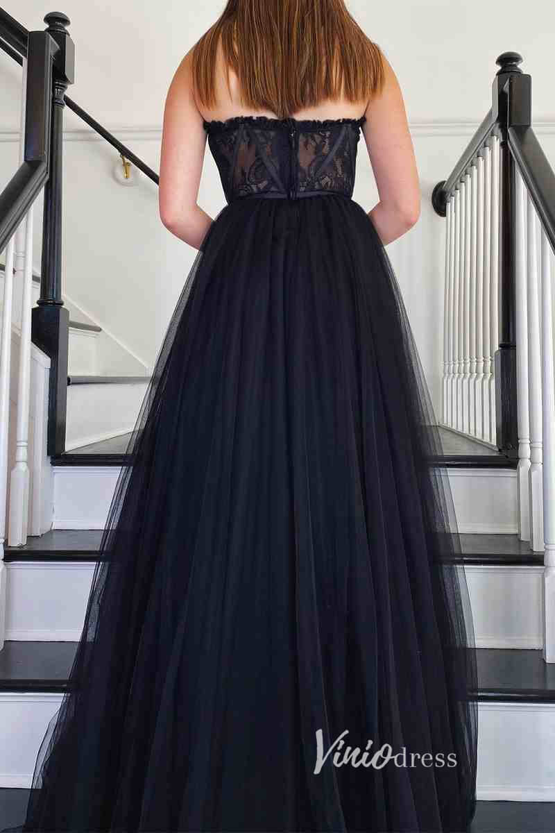 Black Tulle Prom Dresses Strapless Boned Formal Gown FD3269-prom dresses-Viniodress-Viniodress