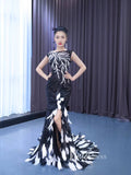 Black & White Evening Dresses Beaded Pageant Dress Cap Sleeve 222153