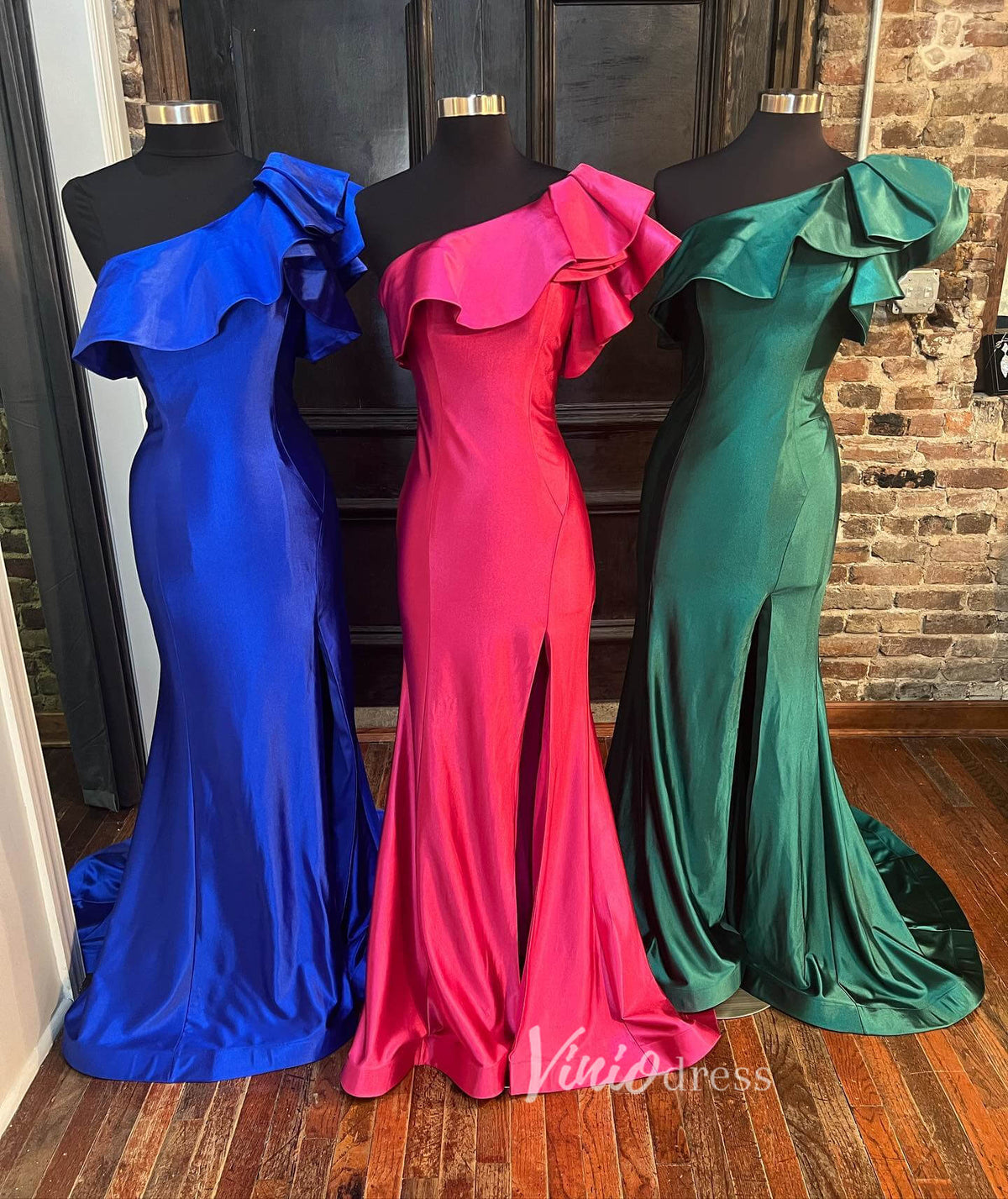 Blue Mermaid Prom Dresses With Slit One Shoulder Evening Dress FD3126-prom dresses-Viniodress-Viniodress