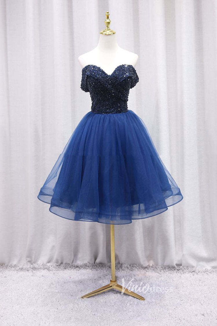 Blue Off the Shoulder Homecoming Dress SD1116-homecoming dresses-Viniodress-Blue-Custom Size-Viniodress