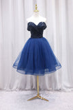 Blue Off the Shoulder Homecoming Dress SD1116