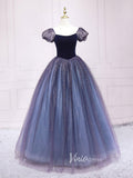 Blue Puffed Sleeve Prom Dresses Sparkly Tulle Evening Dress FD3170-prom dresses-Viniodress-Viniodress