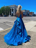 Blue Spaghetti Strap Prom Dresses With Pockets Sweetheart Neck Evening Dress FD2946-prom dresses-Viniodress-Viniodress