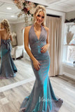 Blue Sparkly Mermaid Prom Dresses Halter Neck Evening Dress FD3064