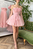 Blush 3D Flower Homecoming Dresses Strapless Short Prom Dress FD2981-prom dresses-Viniodress-Viniodress