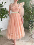 Blush Pink Lace Prom Dresses with Pockets 3D Flower Maxi Dress SD1442