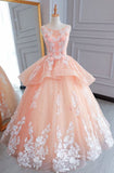 Blush Pink Lace Sweet 16 Dress Floral Ball Gown FD1223