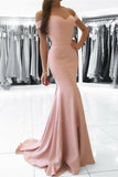 Blush Pink Mermaid Bridesmaid Dress Simple Off the Shoulder Prom Dresses VB1026