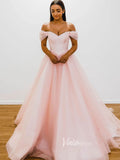 Blush Pink Off the Shoulder Prom Dresses A-Line Tulle Evening Dress FD3093-prom dresses-Viniodress-Viniodress